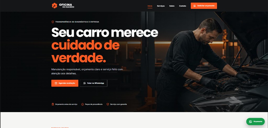Prévia do site Oficina Premium