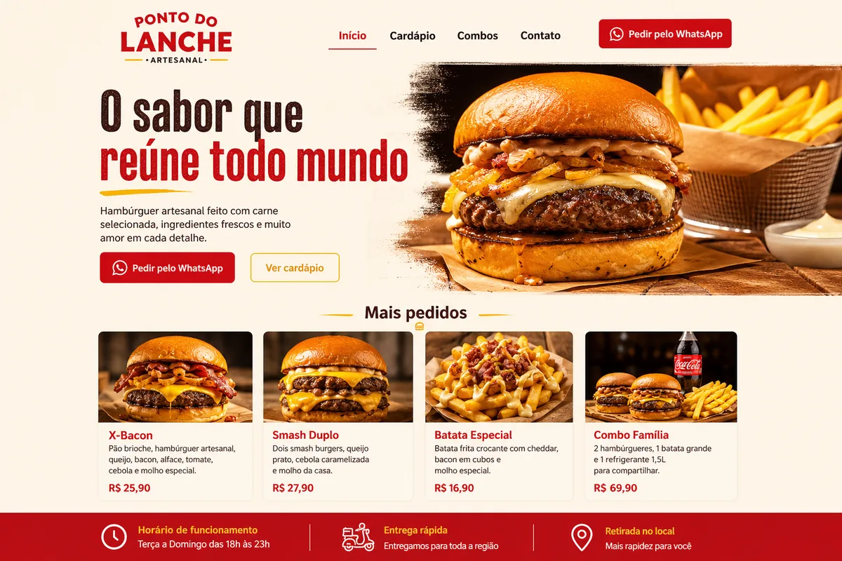 Site profissional para lanchonete Ponto do Lanche
