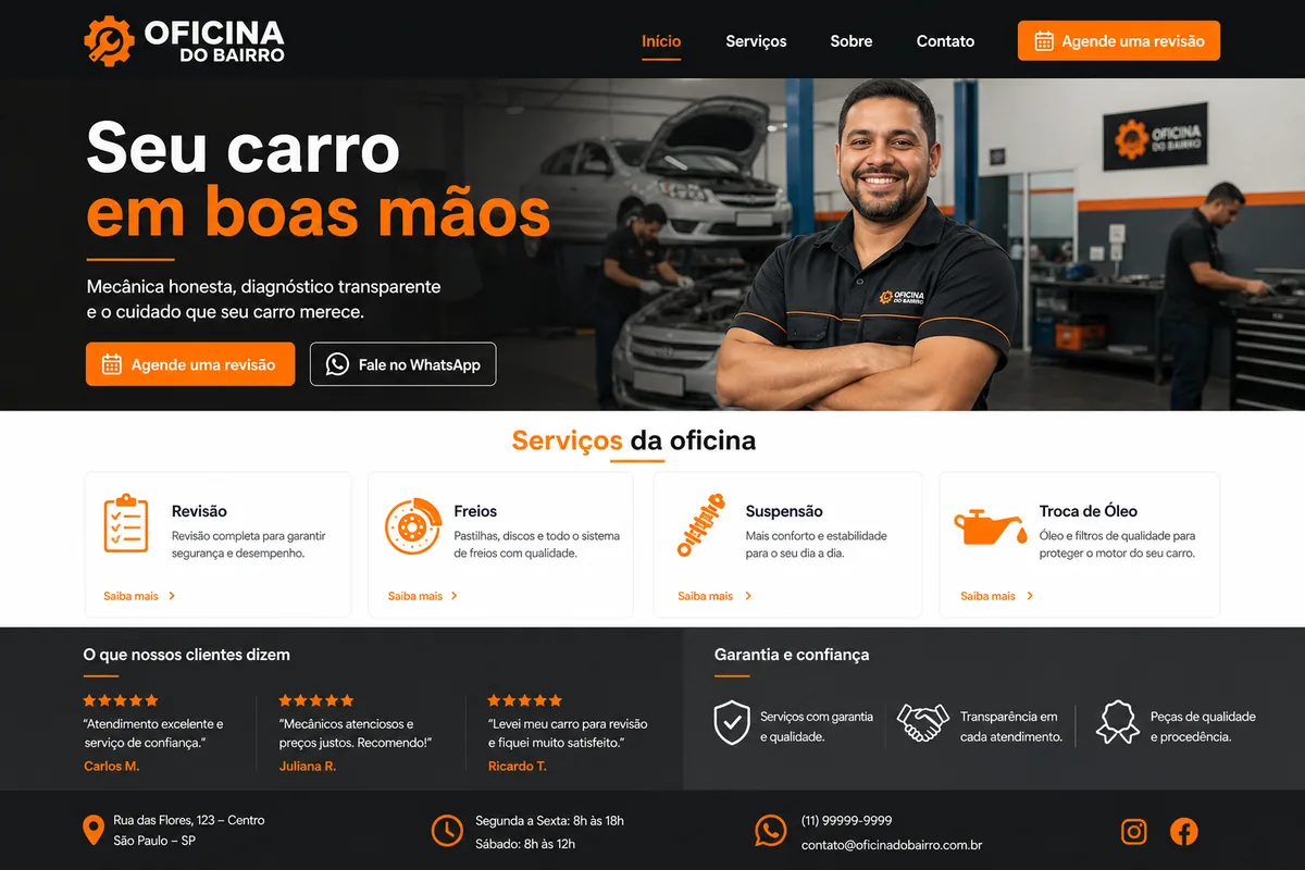 Site profissional para oficina mecânica de bairro