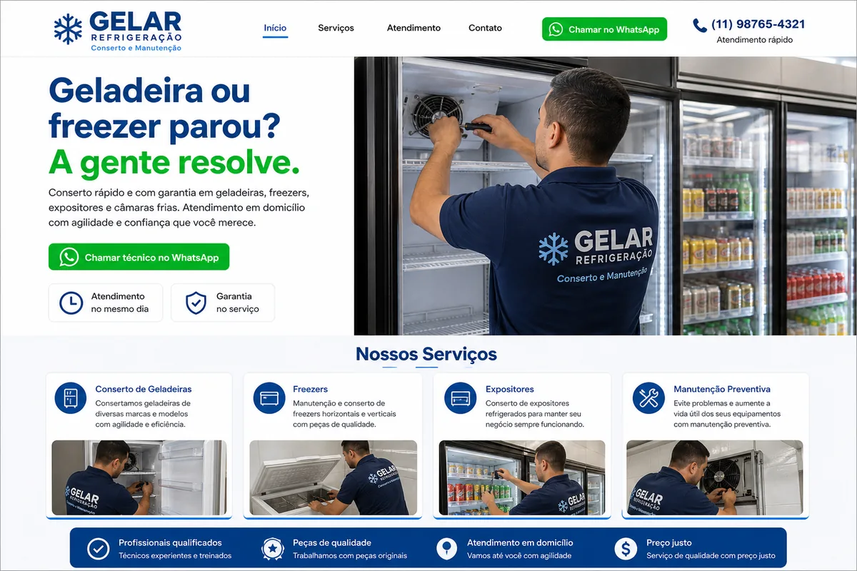 Site profissional para técnico de refrigeração Gelar