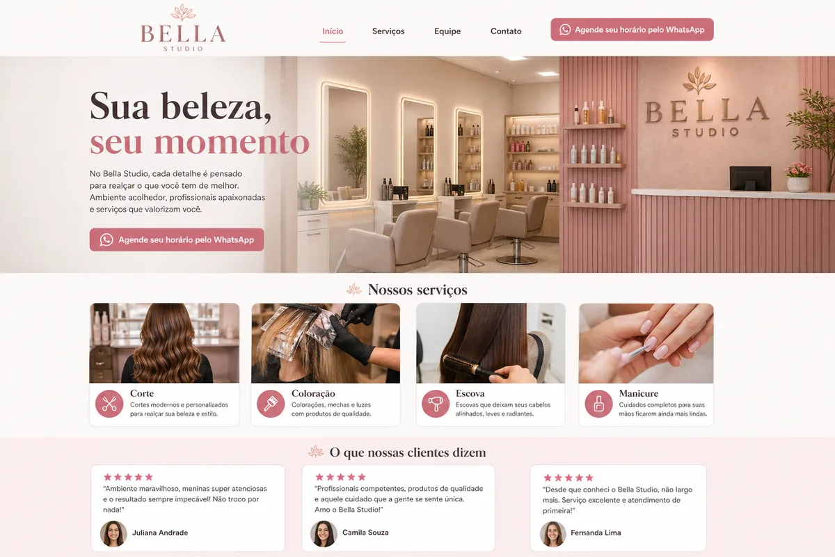 Site profissional para salão de beleza Bella Studio