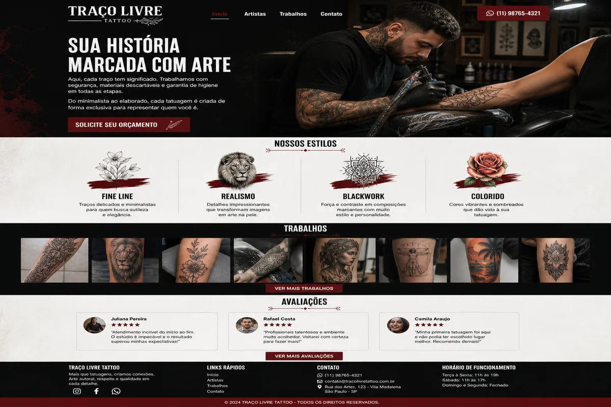 Site profissional para estúdio Traço Livre Tattoo